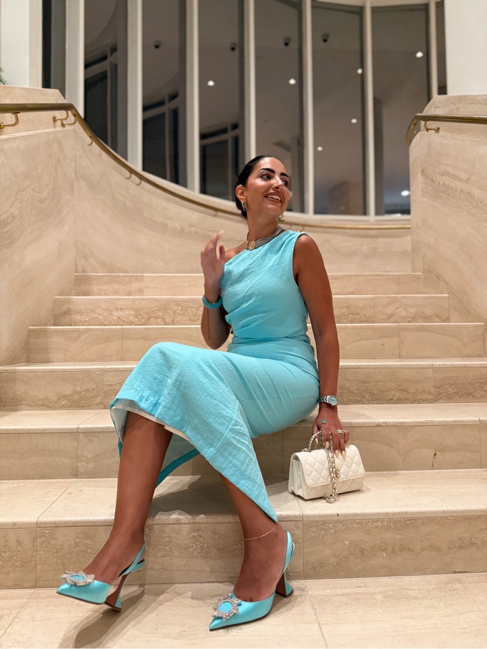 Zara Elegant One-Shoulder Aqua Blue Dress for Women